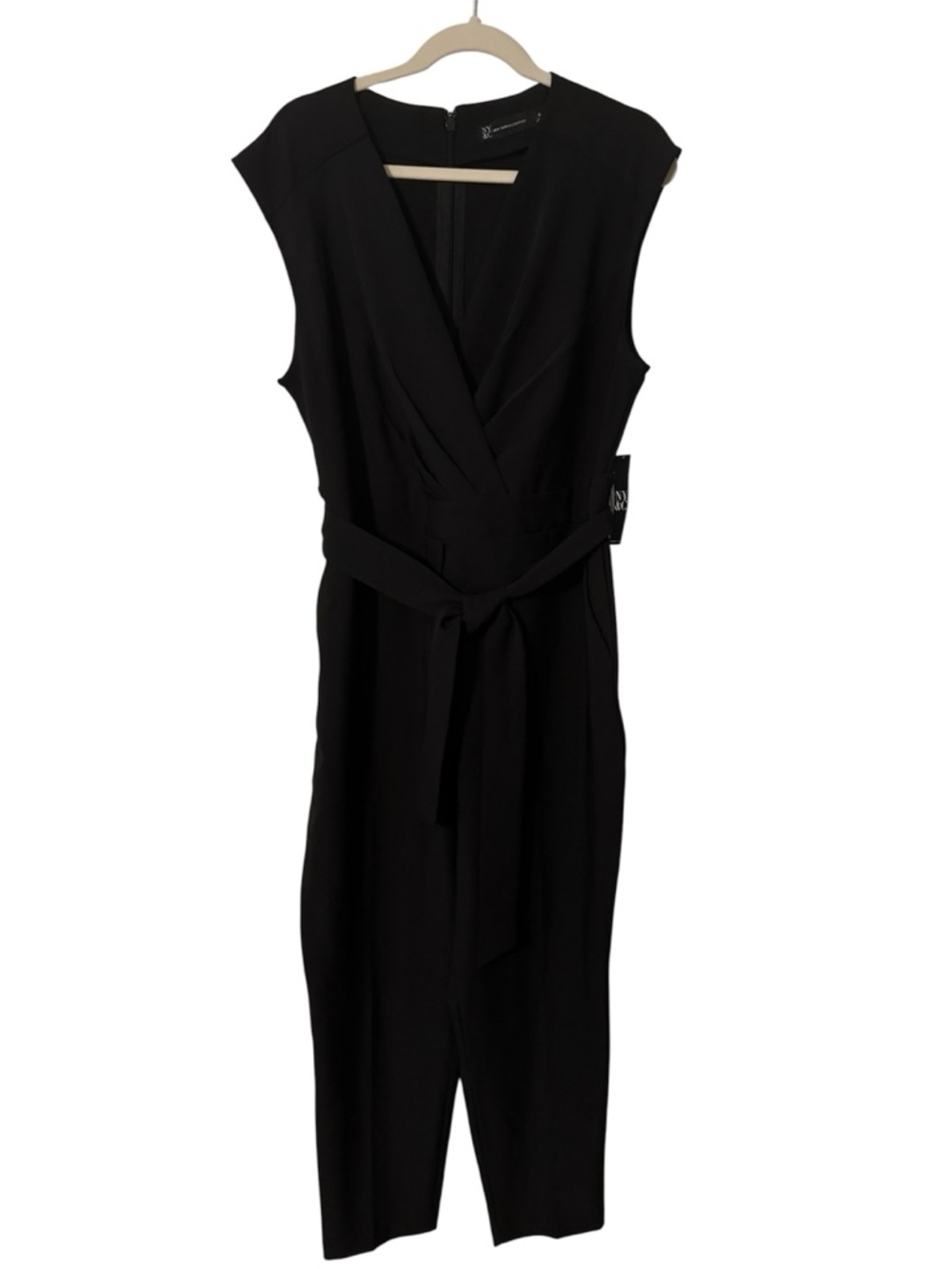 New York & Company Black Sleeveless Jumpsuit with Waist Tie